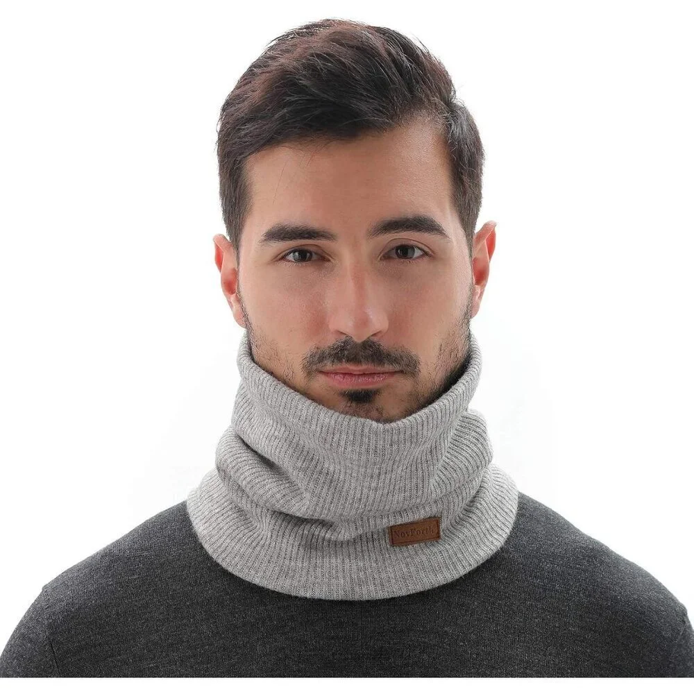Men's Light Grey Winter Ski Neck Gaiter Face Scarf Fleece Windproof Scarves